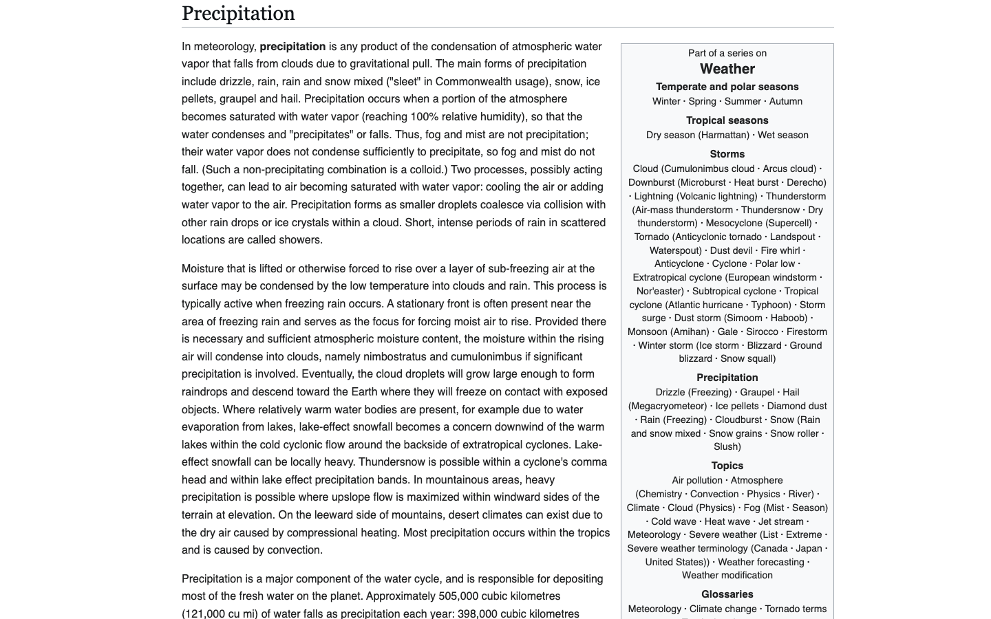 Full Wikipedia article rendered offline through Kiwix